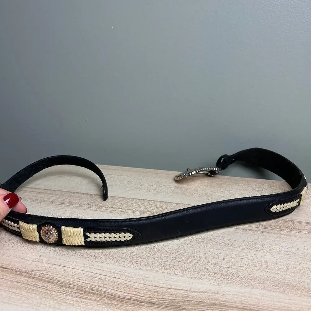 Justin Embroidered Top Grain Leather Waist Belt Tribal Western Black White XS